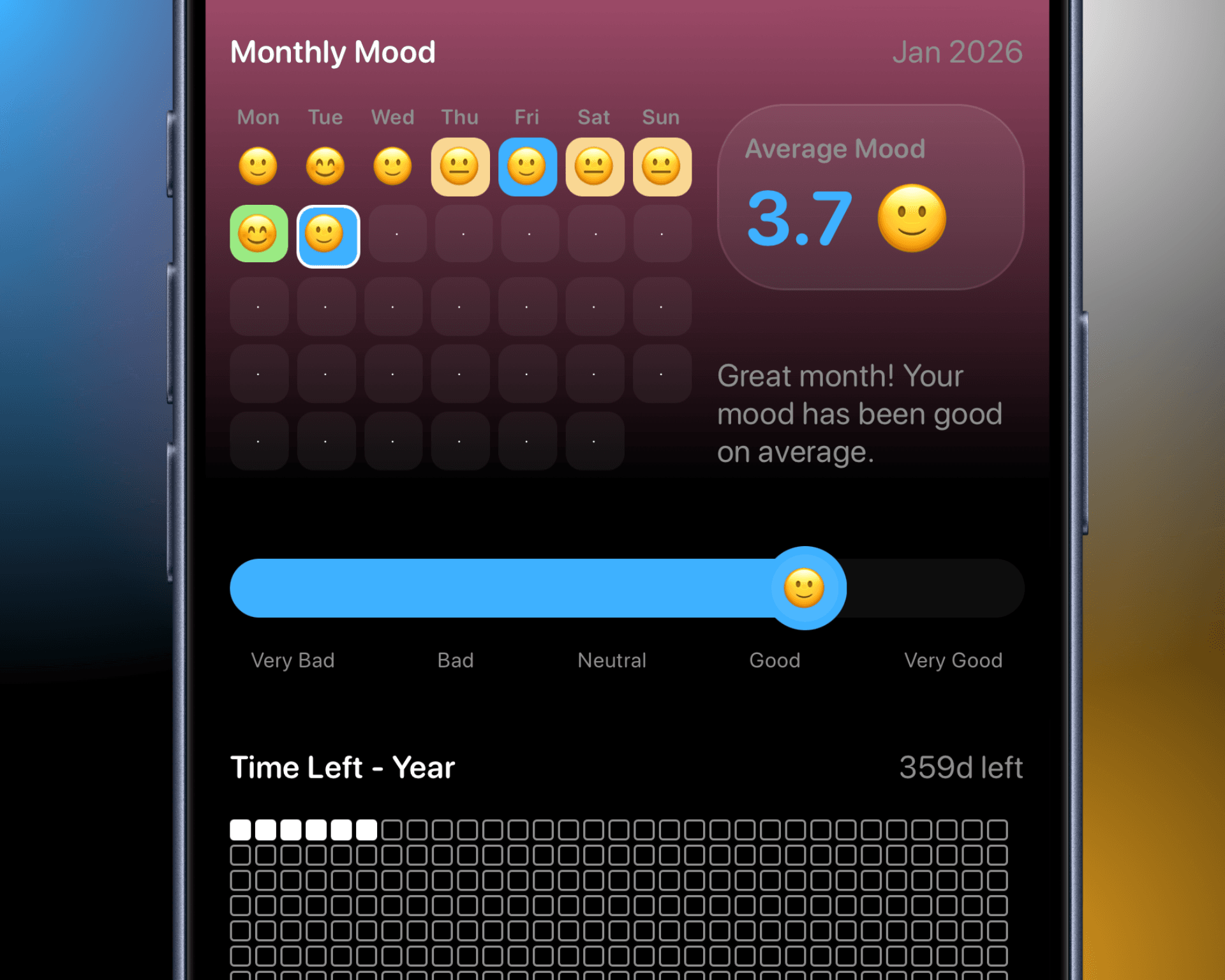 Mood tracking and upcoming events